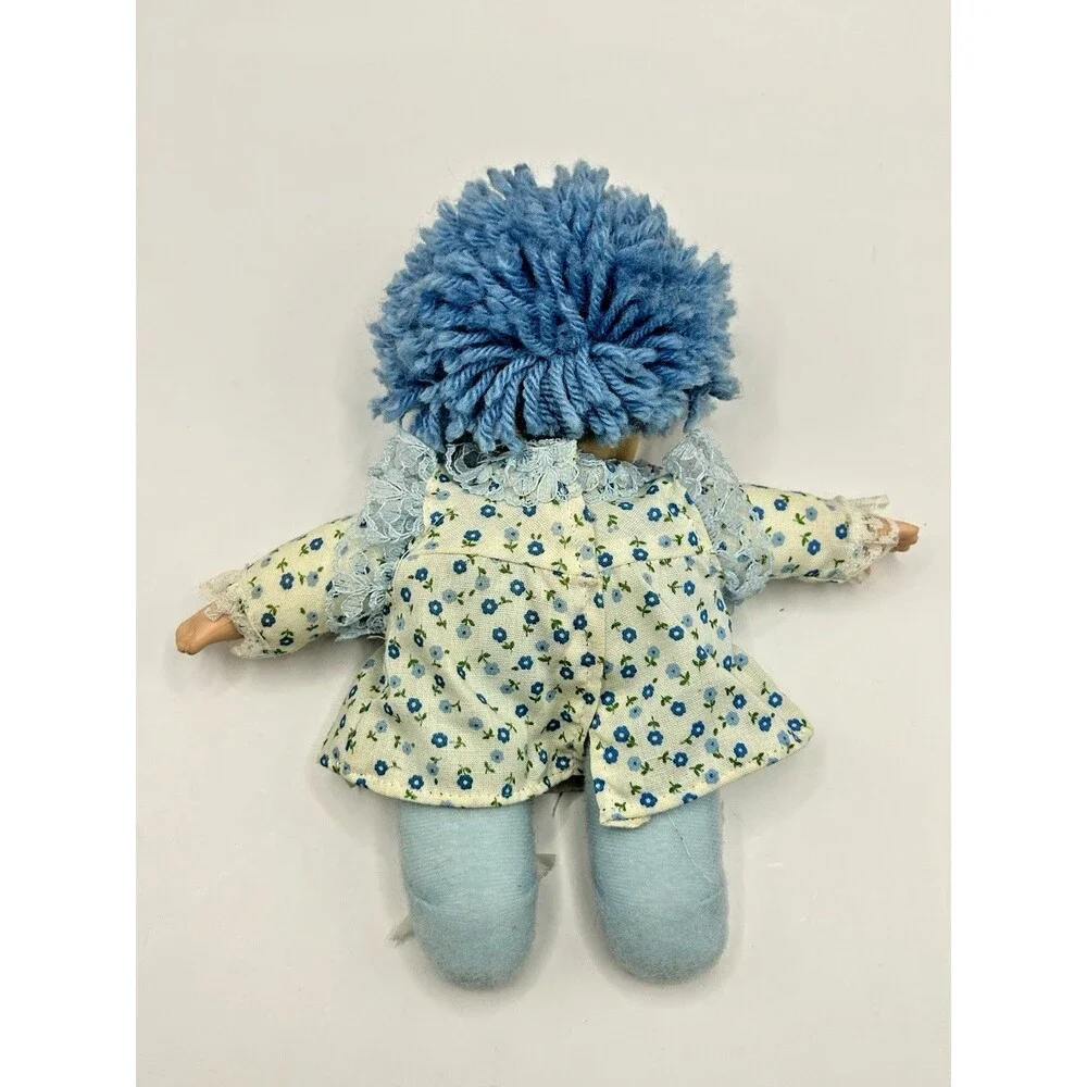 Vintage Cean Toys Doll Blue Yarn Hair 7" Plush Floral Dress Baby Doll 80's - Picture 12 of 15